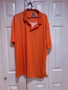 Men's Orange Short-Sleeve Polo with Micro Dot Print